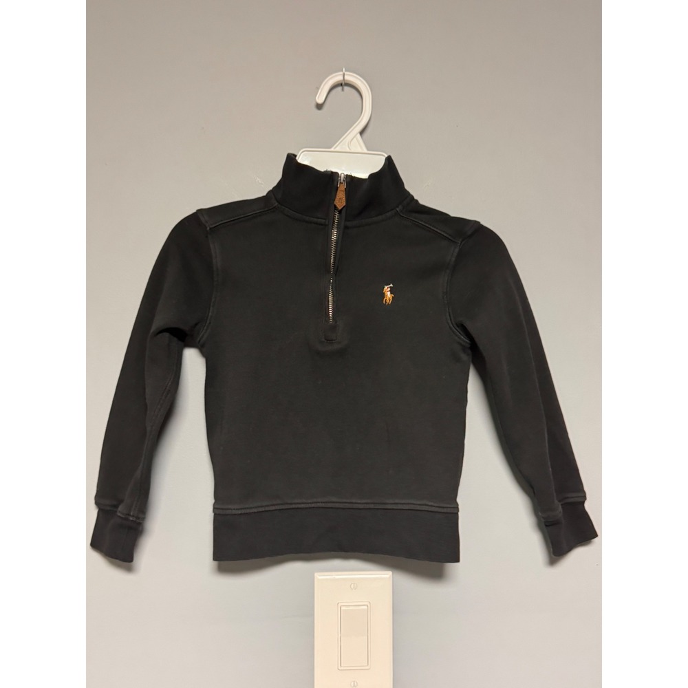 Polo Ralph Lauren Kids Black Quarter Zip Pullover Sweatshirt Pony Logo 3T Preppy